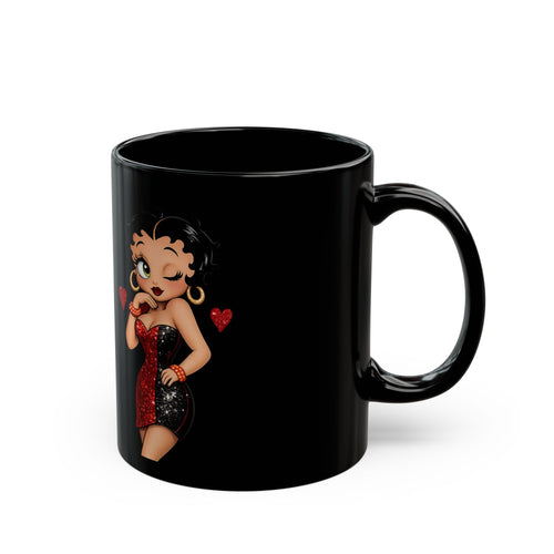 Betty-style Pinup Illustration Mug | Black Coffee Mug, Retro Pinup Art